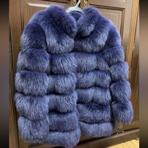 Luxurious Top Real Blue Fox  Fur Coat